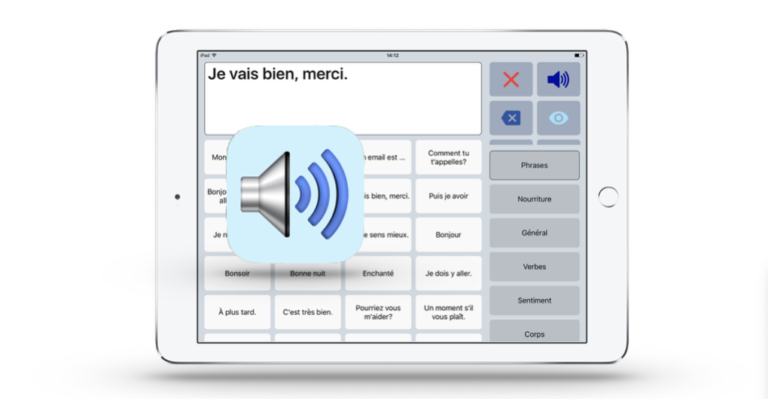 Image d'une tablette montrant l'interface de l'application Assistant Parole