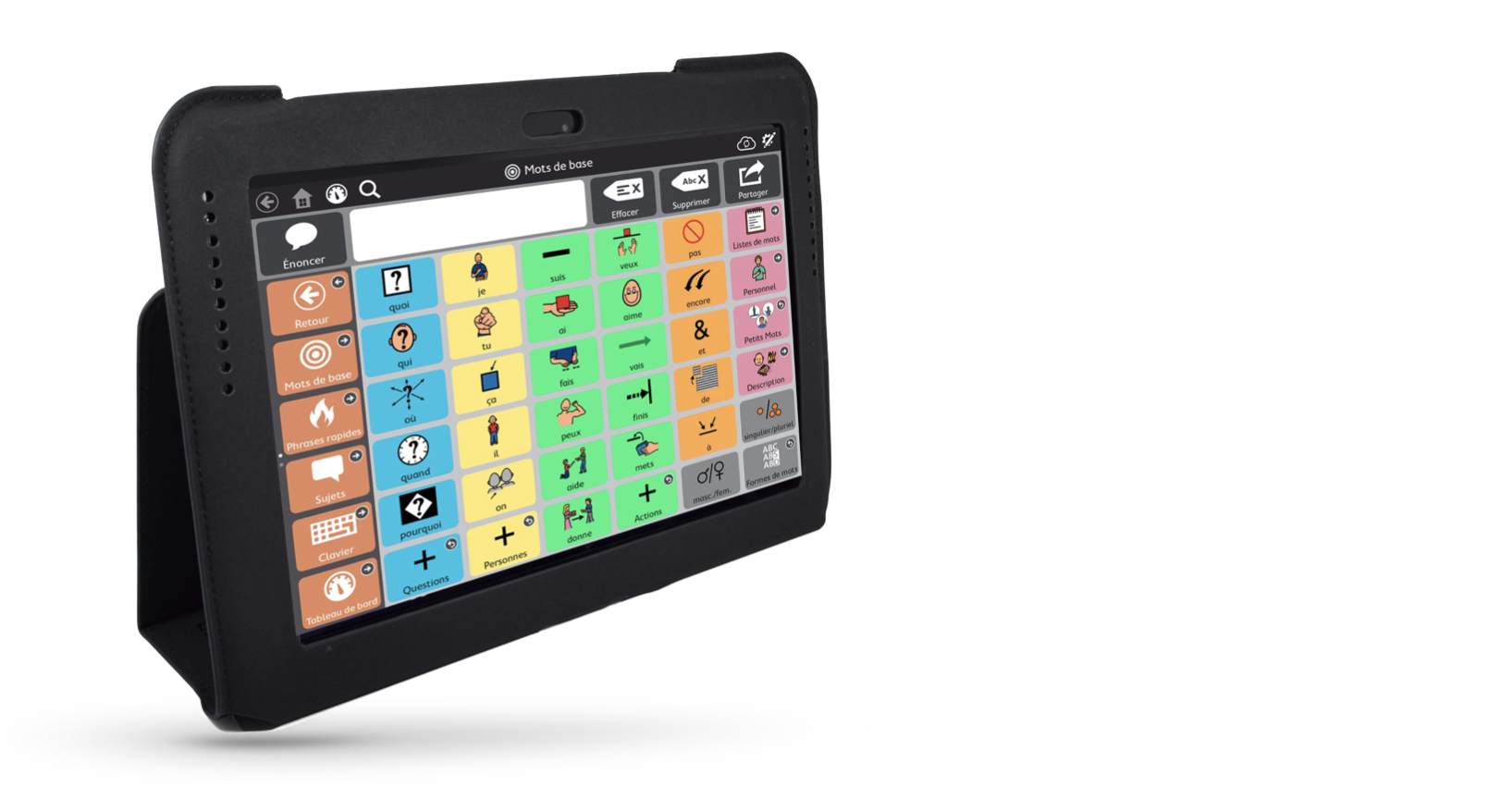 Tablette affichant un cahier de Communication AVAZ