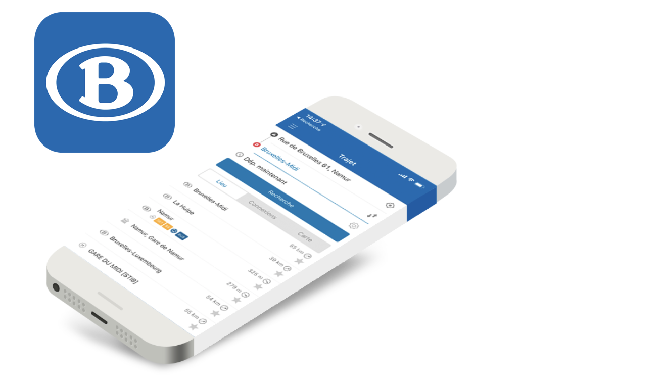 Smartphone avec l'application SNCB ouvert