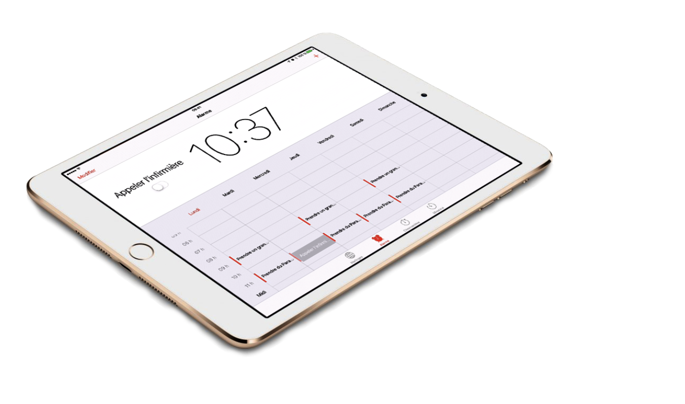 image d'un iPad affichant l'App Alarme